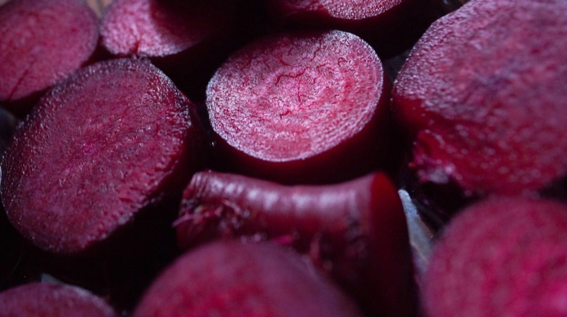 Close-up of sliced deep red beetroot